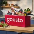An open Gousto box with ingredients on a kitchen worktop (press photo: Gousto)